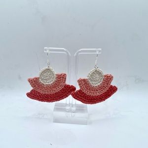 Crochet Pink Fan Dangle Earrings
